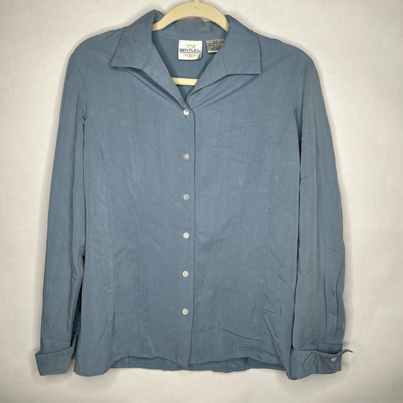 Vintage TR Bentley Women's Small Blouse Button Up Long Sleeve Blue Rayon Blend - Picture 1 of 8